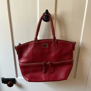 Dooney & Bourke Dillen Double Pocket Satchel Leather Tomato Red Shoulder Strap